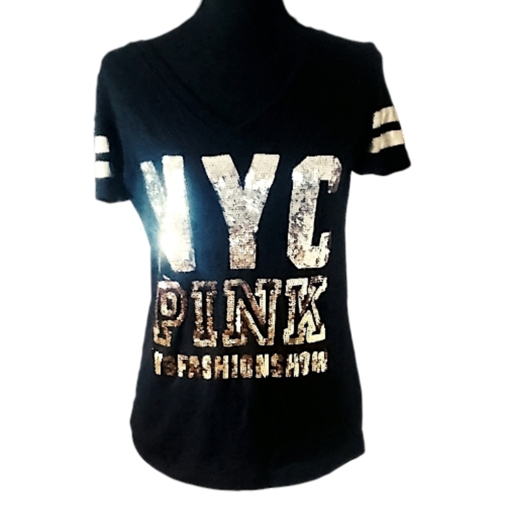 PINK Victoria's Secret 2015 Fashion Show Black V Neck T-Shirt